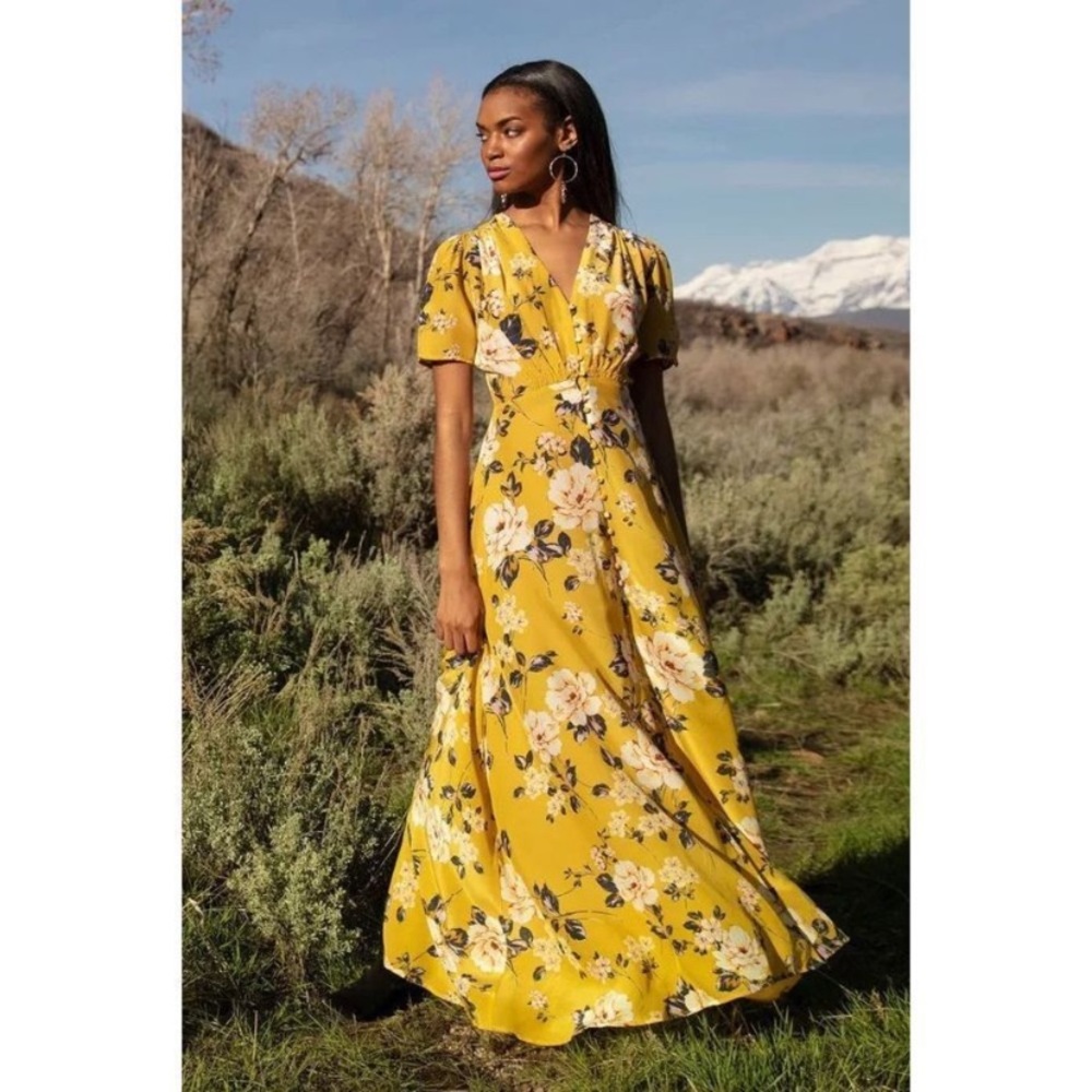 Yumi Kim Mustard Yellow Floral Maxi Dress